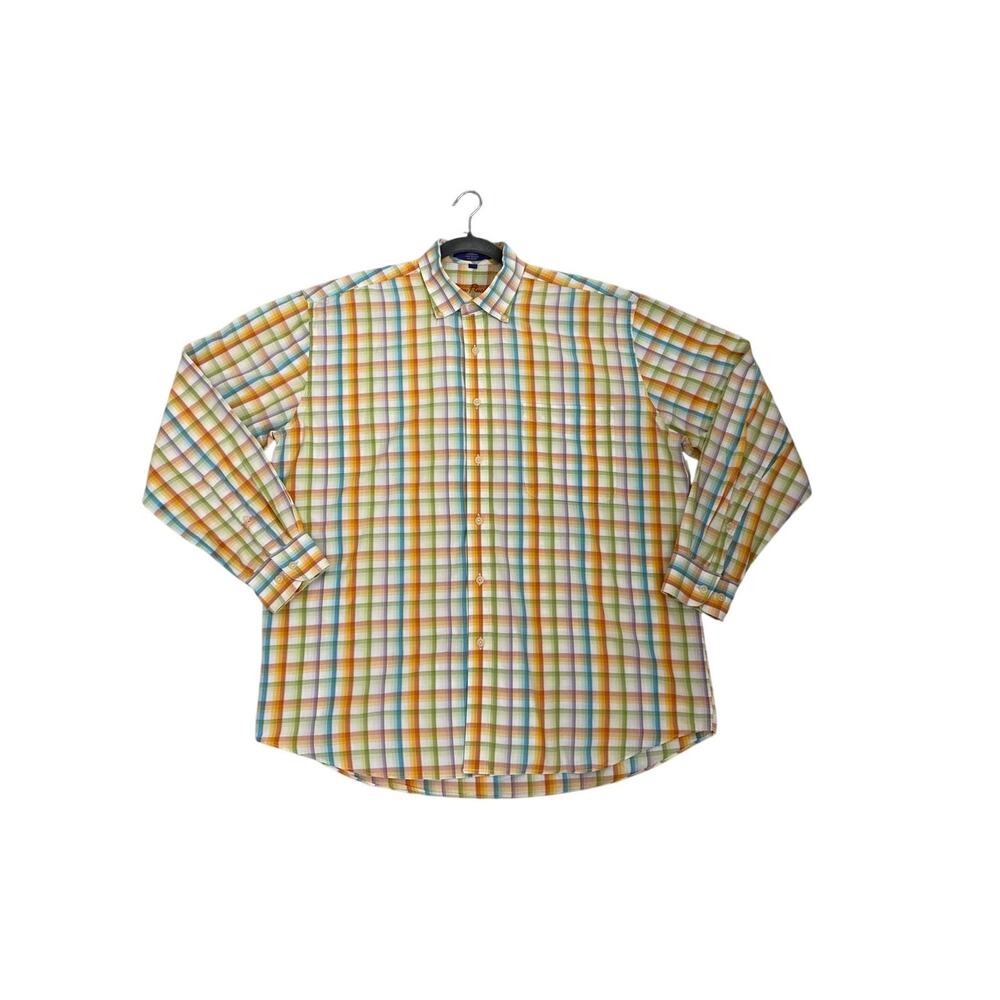 Alan Flusser Gingham Plaid Button Down Casual Dress Shirt Size Men's Large